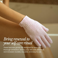 Bare Botanics gants exfoliants douche blanc, soin peau en douceur.