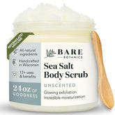 Bare Botanics gommage corporel non parfumé en pot, exfoliant doux pour la peau.