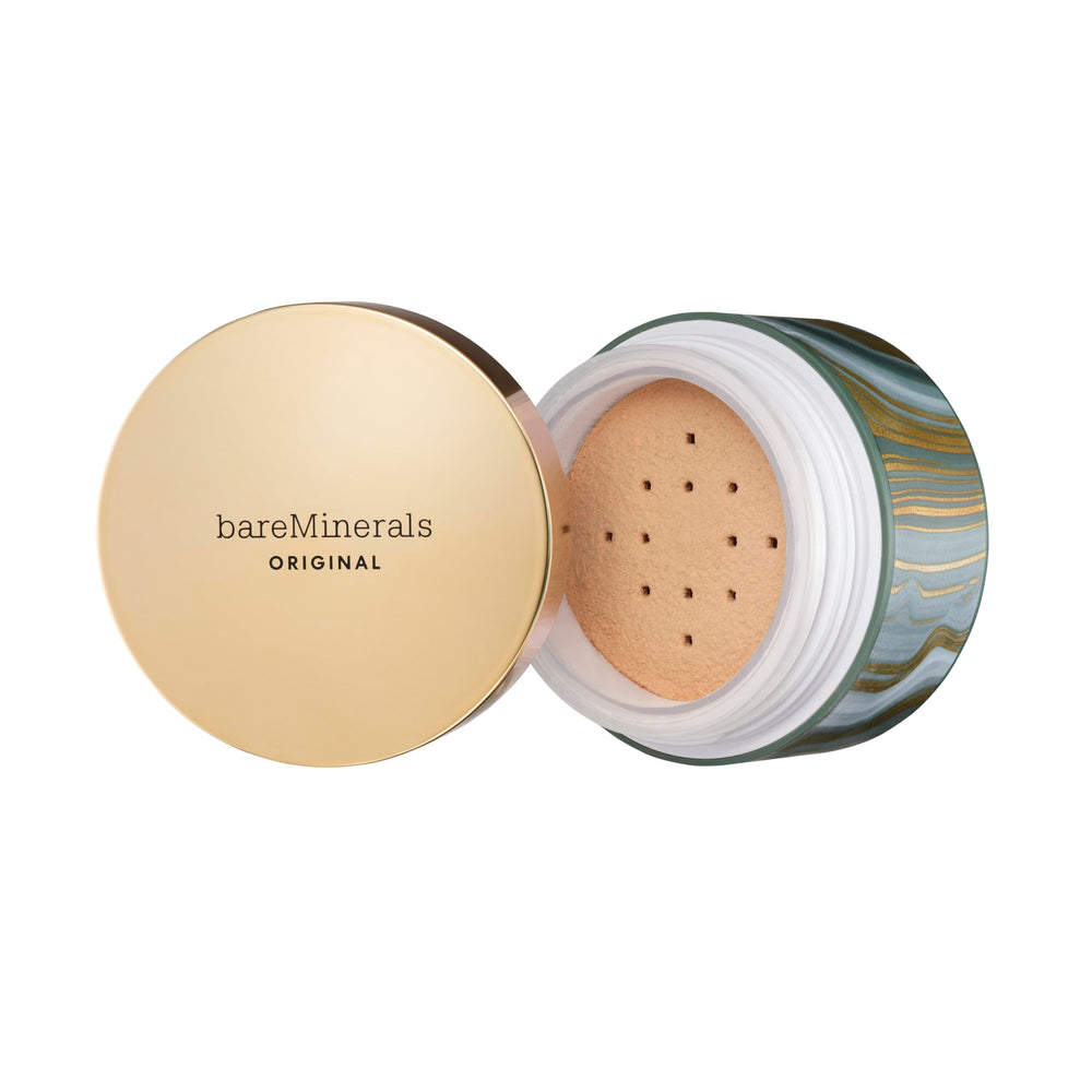 BareMinerals Deluxe Foundation édition limitée fêtes, emballage festif et teinte Light.