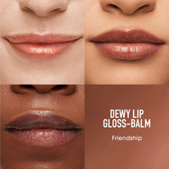 bareMinerals Dewy Lip Gloss-Balm teinte Friendship sur les lèvres pour un look naturel