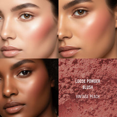 bareMinerals poudre libre blush Vintage Peach avec texture légère et couvrance modulable.