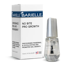 Barielle No Bite Pro Growth – bouteille et application discrète sur ongles.