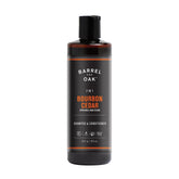 Barrel & Oak 2in1 shampoo and conditioner bottle highlights bourbon cedar scent and all-in-one cleansing.