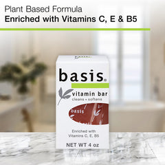 Basis Vitamin Bar Soap close-up highlights vitamin-rich formula with C, E and B5.