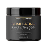 BASK & LATHER baume stimulant cheveux et barbe sur flacon, nourrissant et hydratant.