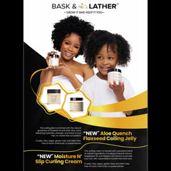 Bask & Lather flaxseed oil close-up showing natural shine and strengthened strands.