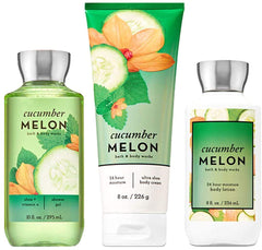 Ensemble Bath & Body Works Concombre-Melon Trio: hydratation douce et fragrance rafraîchissante.