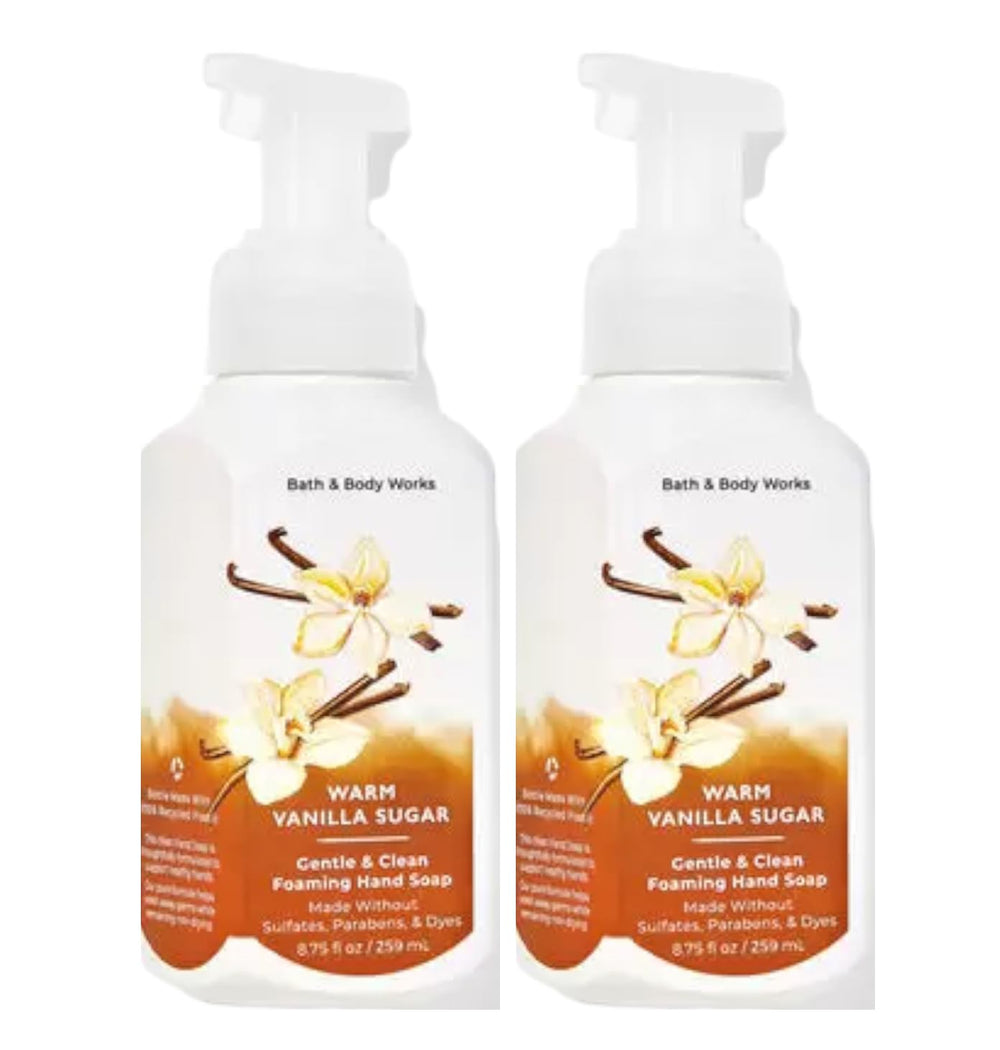 Savon Bath & Body Works main mousse doux Vanille chaude Sucre, nettoyage en douceur et parfum réconfortant.