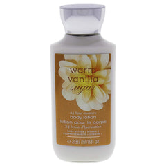 Lotion Bath & Body Works Shea & Vitamin E, flacon vanille chaude, hydratation durable.