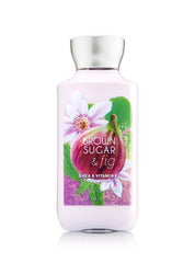 Bath & Body Works, bouteille de lotion Sucre brun et figue, hydratation légère et réconfortante.