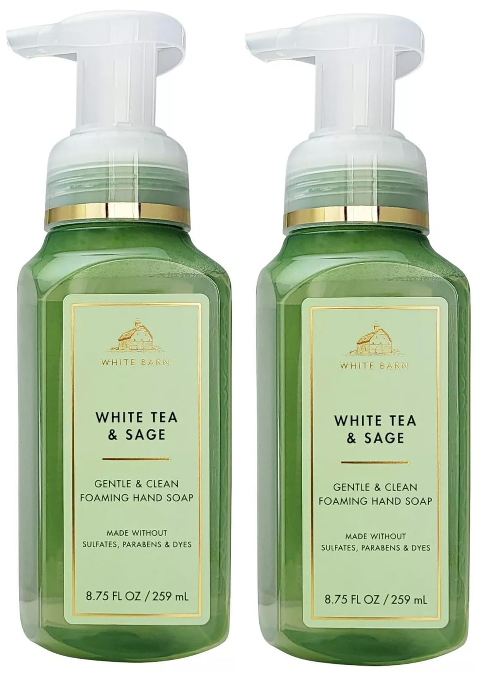 Bath & Body Works savon mains en mousse thé blanc et sauge, lavage doux et parfum frais.