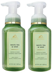 Bath & Body Works savon mains en mousse thé blanc et sauge, lavage doux et parfum frais.