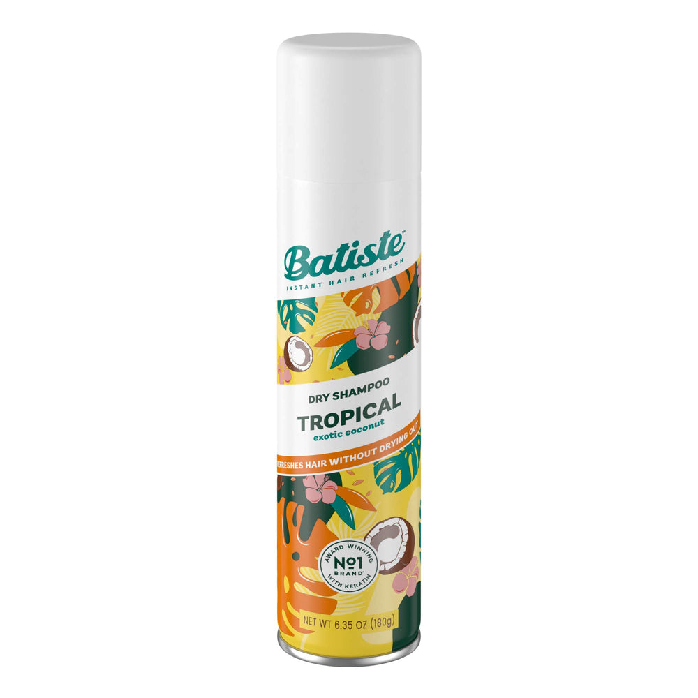 Batiste Tropical – bouteille de shampooing sec prête à l’emploi pour un rafraîchissement rapide.