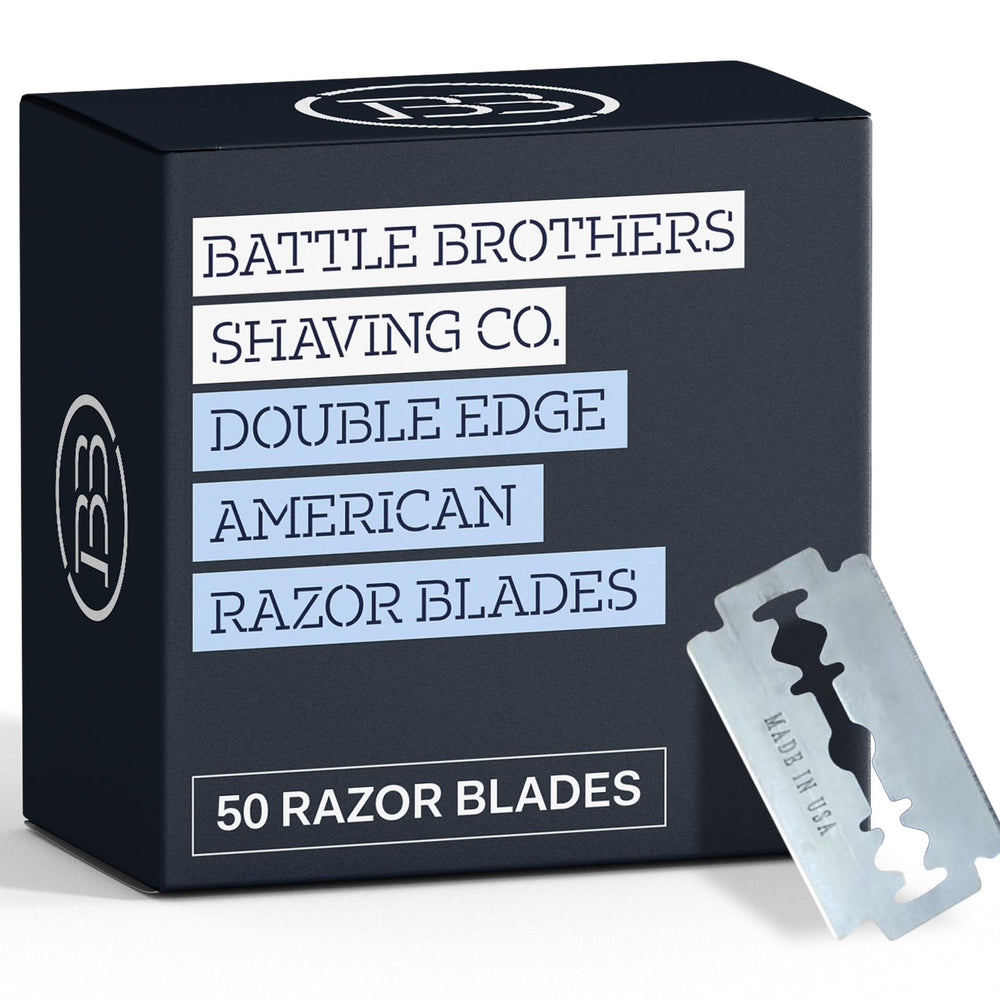 Battle Brothers Double Edge 50-pack prêt pour un rasage précis et durable.