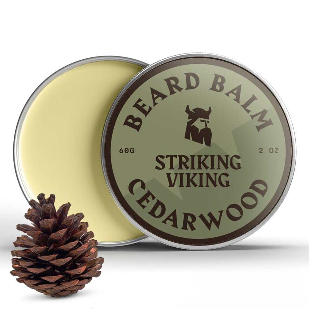 Baume barbe Striking Viking au cèdre avec bouteille — hydratation efficace au quotidien.