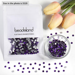 BEADSLAND strass SS20 violet pur, idéal pour textiles et décorations.