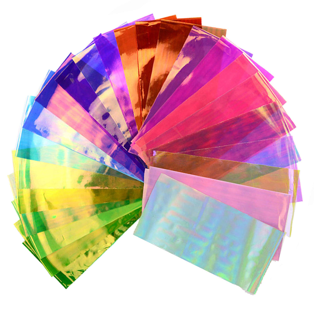 Beauté Galleria feuilles verre brisé arc-en-ciel pour des reflets éclatants sur les ongles.