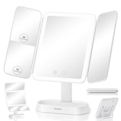 Beautifive Miroir maquillage lumineux détachable, prêt pour voyage et rangement facile.