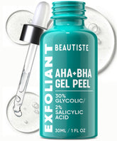Beautiste solution peeling bouteille: texture nette et peau prête à briller.