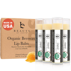 Baume lèvres Beauty by Earth USDA biologique, pack 4 sans parfum, hydratation durable