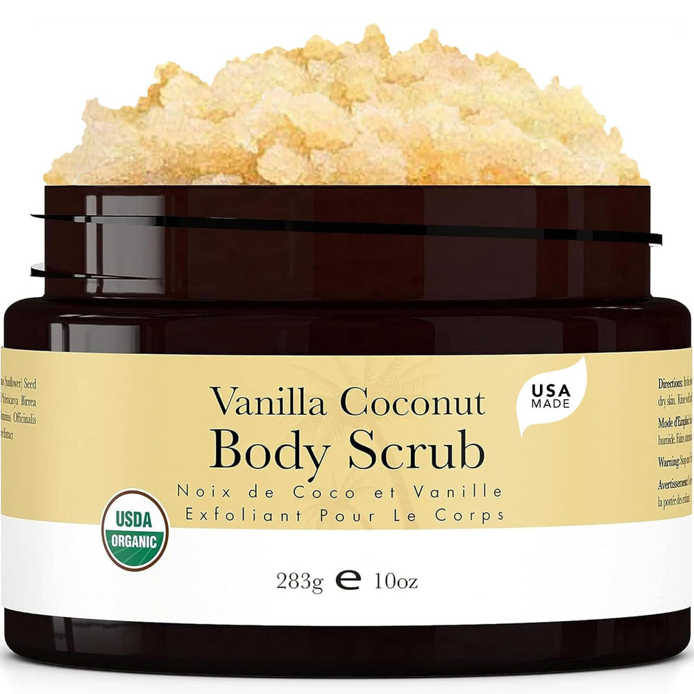 Beauty by Earth gommage vanille et noix de coco sur bocal, peau douce.