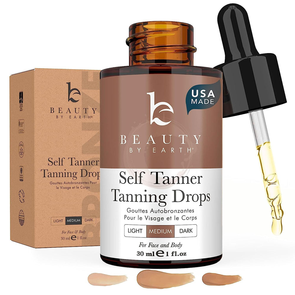 Beauty by Earth gouttes autobronzantes visage moyen flacon, teint progressif et naturel.