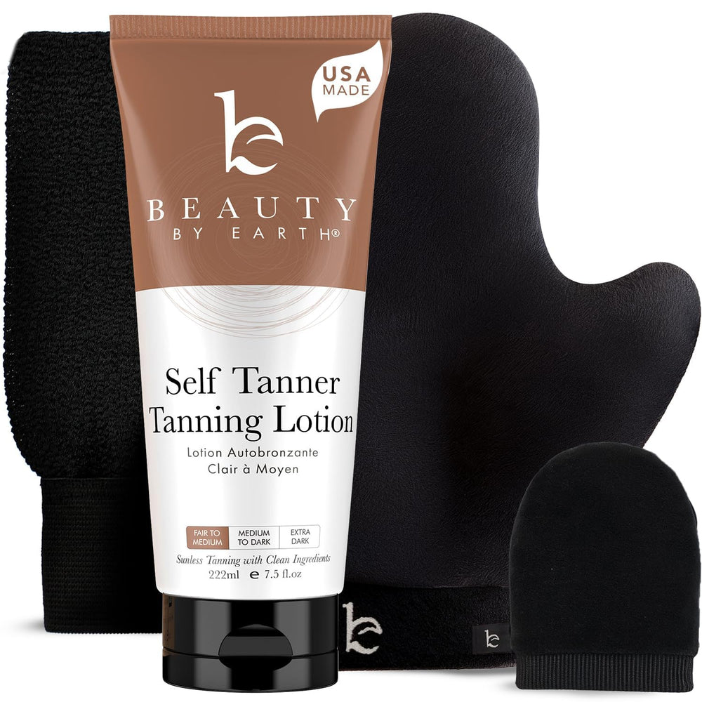 Beauty by Earth auto-bronzant en flacon pour teinte naturelle progressive.