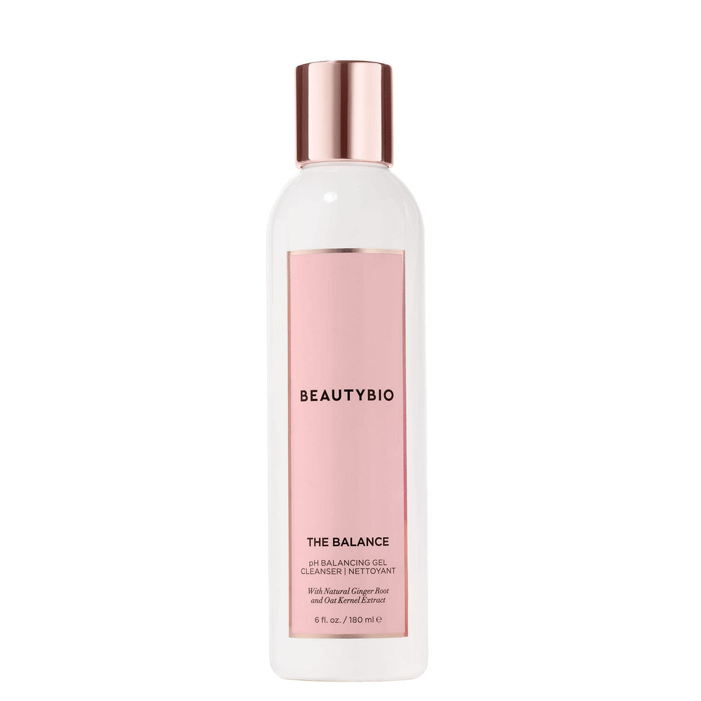 BeautyBio Balance : gel nettoyant pH équilibré sans parfum pour une peau douce.