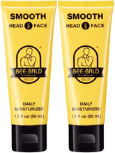 Bee Bald Smooth daily moisturizer bottle demonstrates hydrating formula for head and face skin.