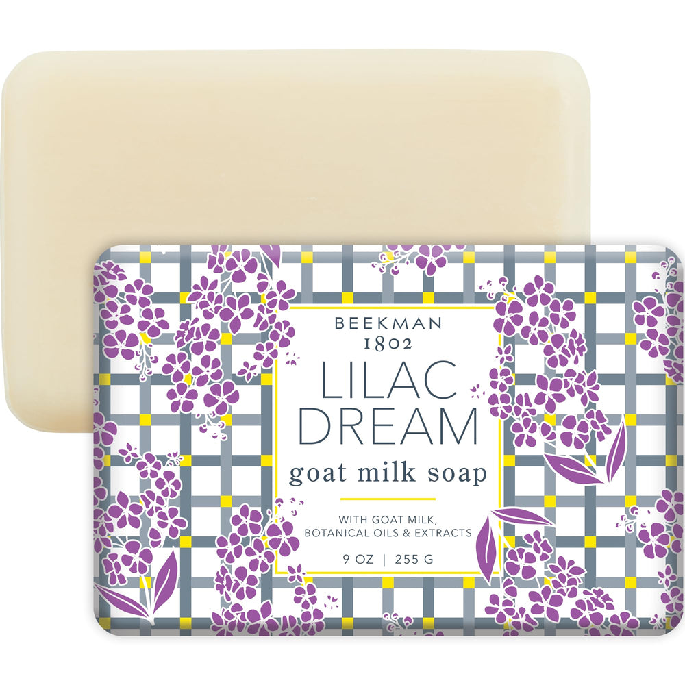 Beekman 1802 savon lait chèvre Lilas Dream, barre hydratante pour peau sensible.
