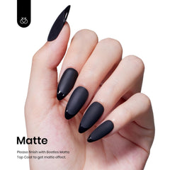 Finition brillante Beetles Audrey noir met en valeur les ongles.