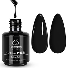 Vernis gel noir Beetles Audrey, flacon 15 ml, couleur intense et longue tenue.
