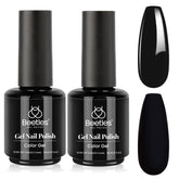 Beetles Black Gel Polish two-bottle pack for bold color and lasting shine.