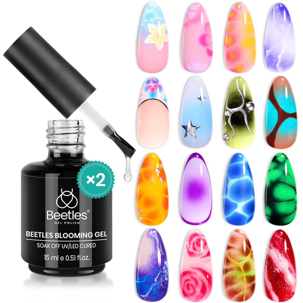 Beetles Blooming Gel: bouteille claire pour un effet floraison précis et élégant.