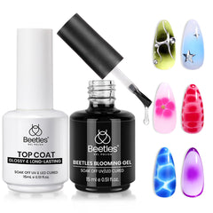 Beetles Blooming Gel marble effect demonstrates easy diffusion for unique nails.