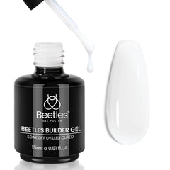 Beetles Builder Gel Blanc laiteux en flacon, idéal pour extensions durables.