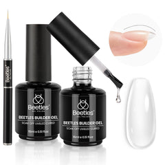 Beetles Builder Gel clair pour extensions d'ongles durables et finition naturelle.
