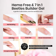 Beetles Builder Gel Rose Glitter – efficacité 7-en-1 pour allonger et renforcer les ongles.