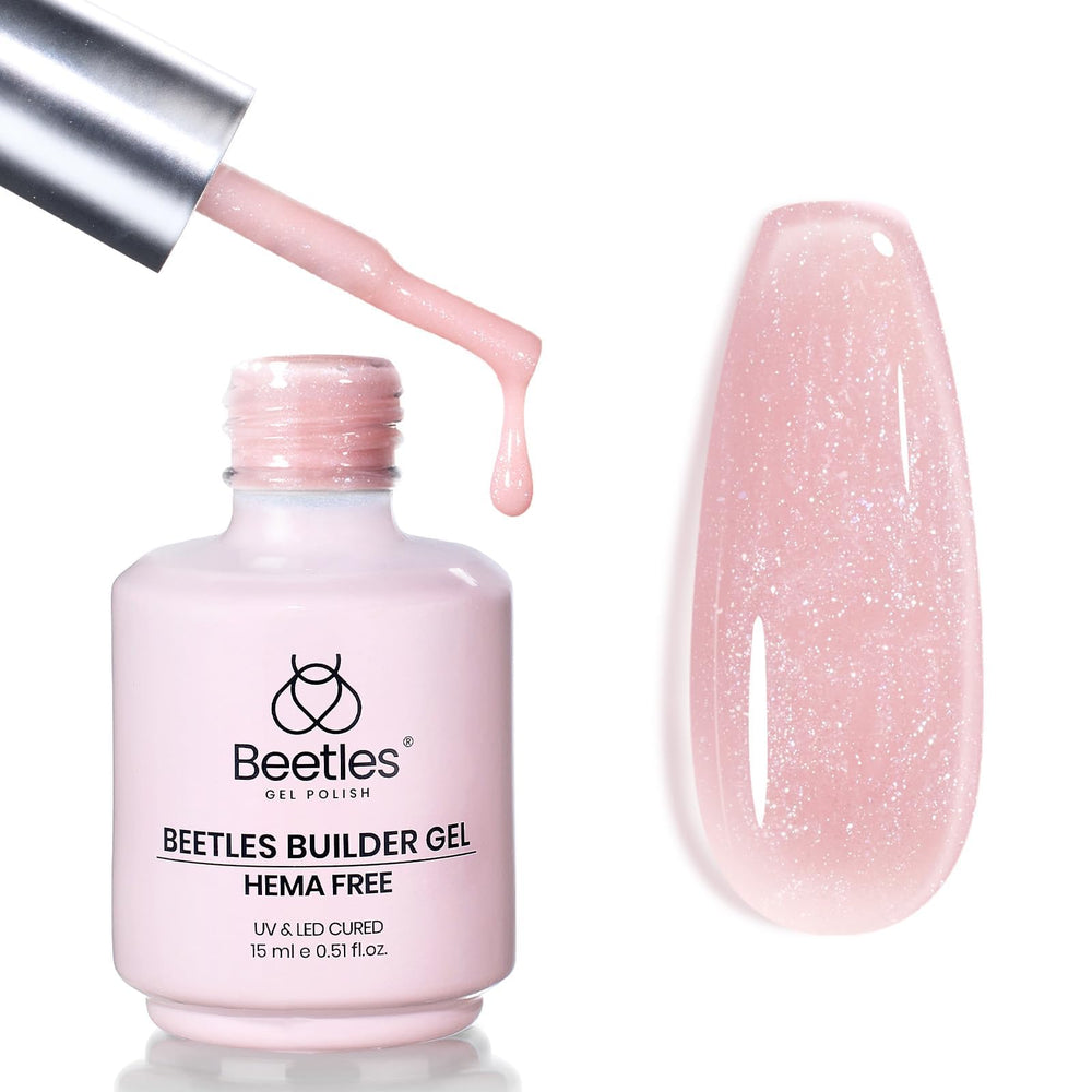 Beetles Builder Gel Rose Glitter – emballage élégant pour débuter une manucure à domicile.