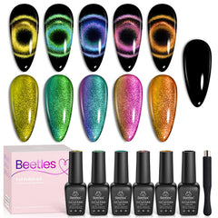 Beetles Gel Polish effet chat-yeux: palette complète de 6 couleurs prêtes à tester.