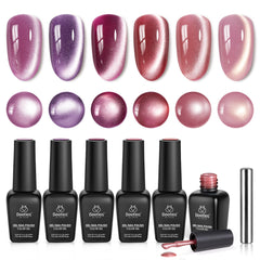 Beetles Cat Eye Gel Polish – ensemble 6 couleurs rose-violet-rouge pour une manucure elegante