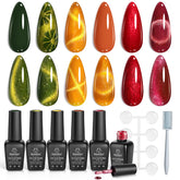 Vernis gel Beetles effet œil de chat rouge bordeaux sur ongle lumineux.