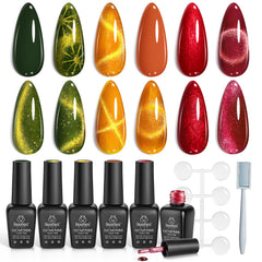 Vernis gel Beetles effet œil de chat rouge bordeaux sur ongle lumineux.