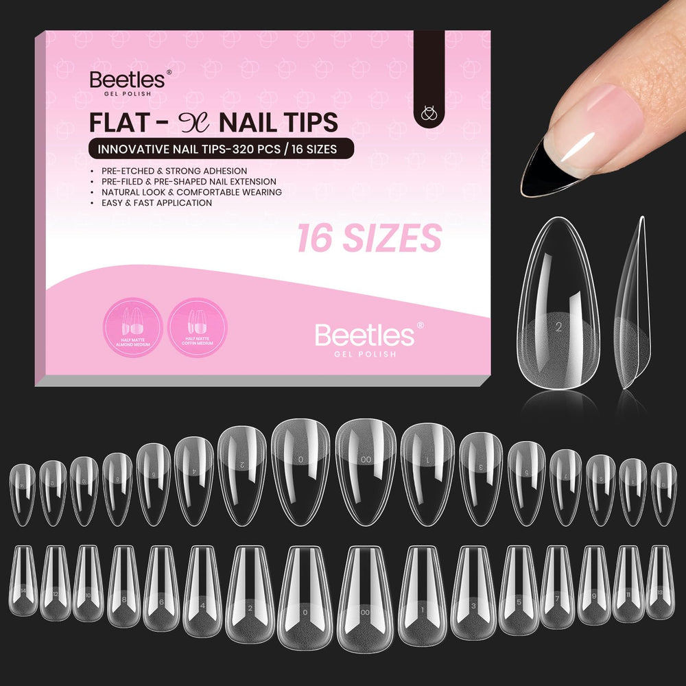 Beetles Gel Polish embouts Flat-X amande Coffin, ajustement parfait sans lifting.