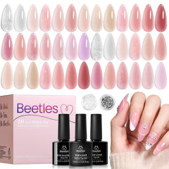 Beetles Vernis Gel Nude Pink ensemble 20 couleurs jelly pour looks variés et longue tenue.
