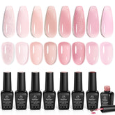 Beetles ensemble vernis gel rose nude, longue tenue et fini brillant.