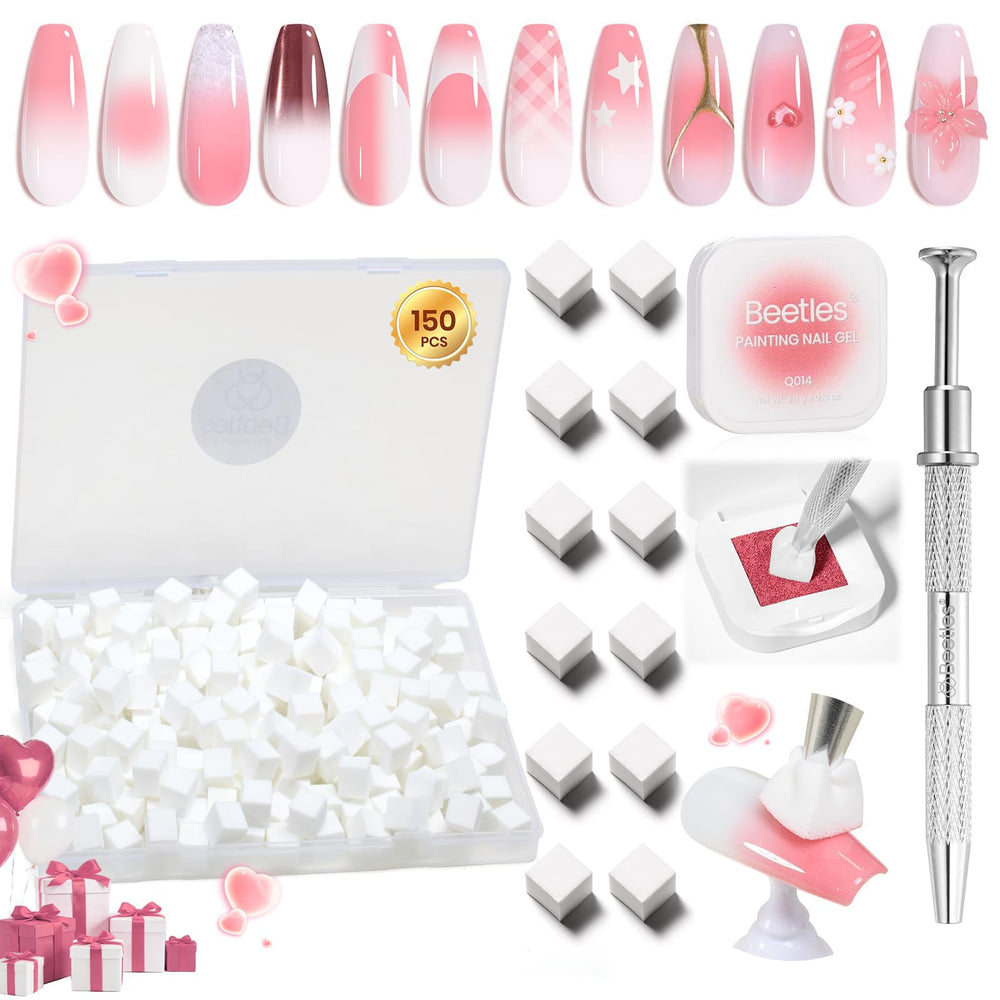 Beetles éponge ongles ombre rose : application douce et naturelle
