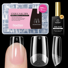 Beetles Etch-X extensions carré court, 288 pièces, ajustement précis pour vos ongles.