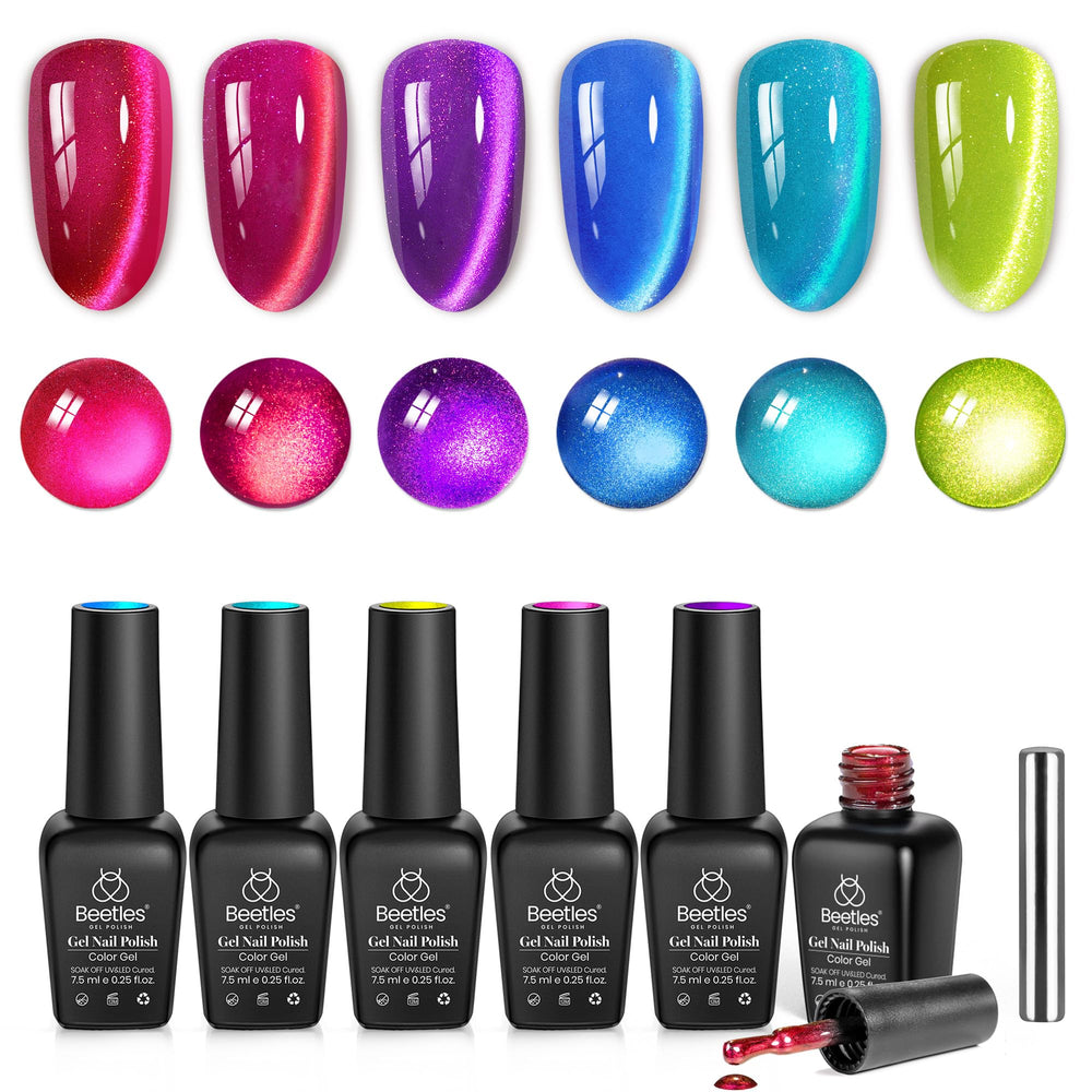 Beetles Fairy Prism Cat Eye Ensemble 6 couleurs : vernis gel durable et brillant magnétique.