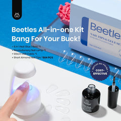 Beetles Gel Nail Kit avec 500 prolongements Almond pour divers looks.